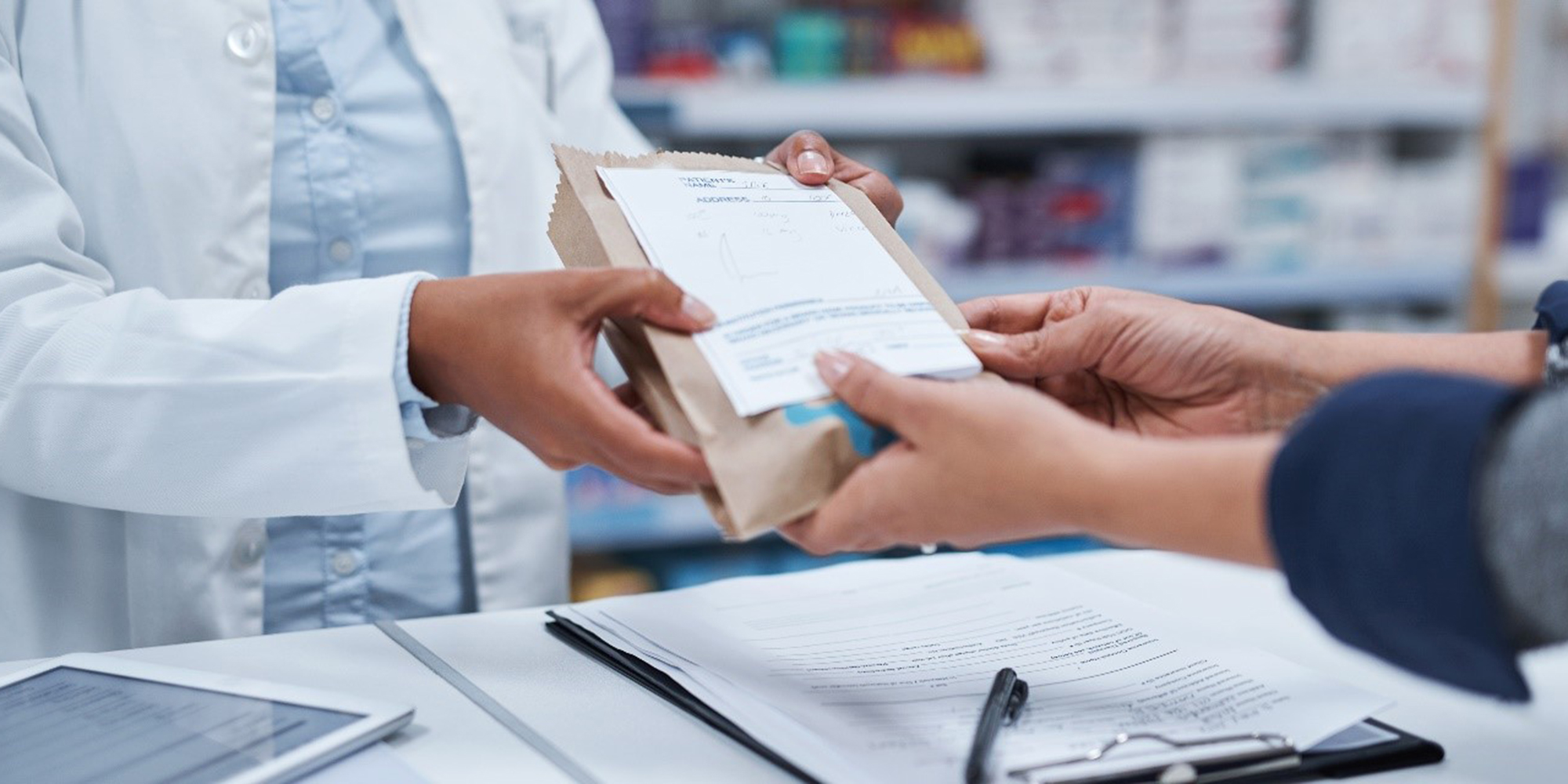 Customer exchanging medical information with a doctor